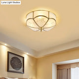 Brass Flush Mount Lamp With Colonial Sandblasted Glass - 3/4/6 Head Options