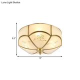 Brass Flush Mount Lamp With Colonial Sandblasted Glass - 3/4/6 Head Options