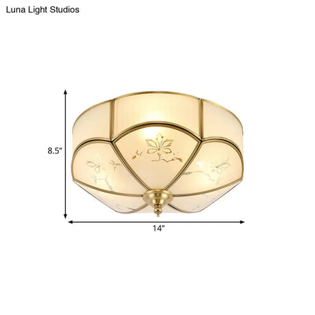 Brass Flush Mount Lamp With Colonial Sandblasted Glass - 3/4/6 Head Options