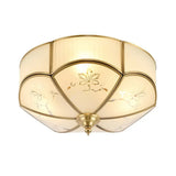 Brass Flush Mount Lamp With Colonial Sandblasted Glass - 3/4/6 Head Options