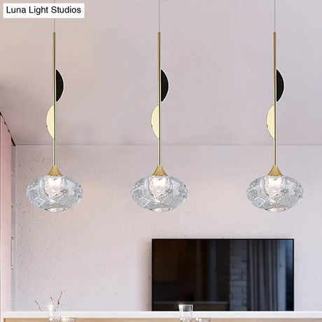 Brass Hanging Ceiling Pendant Light Clear Seeded Glass Oval Contemporary Style 1-Light