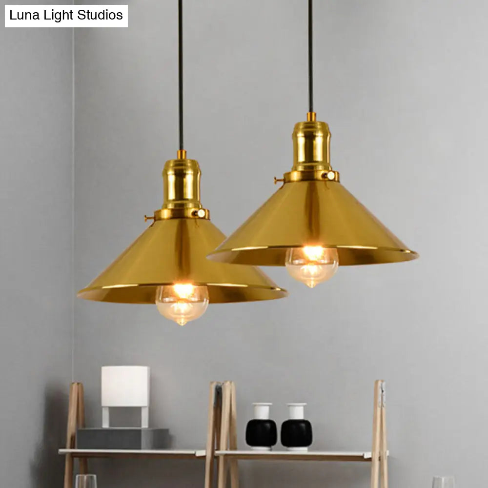 Industrial Style Brass Metal Pendant Light - Conical Dining Room Hanging Lamp