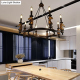 Brass Industrial Wagon Wheel Chandelier With 8 Lights - Perfect For Dining Room
