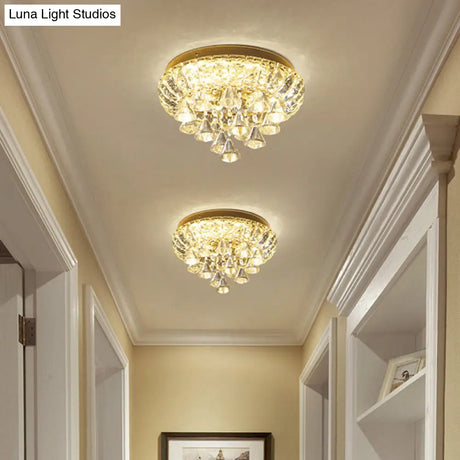 Brass Led Flush Mount Ceiling Light: Small Crystal Simplicity For Hallways