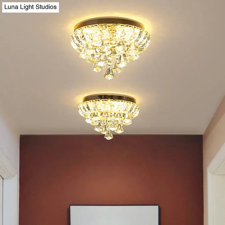 Brass Led Flush Mount Ceiling Light: Small Crystal Simplicity For Hallways