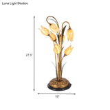 Brass Led Nightstand Light With Tulip Metal Design For Living Room - American Garden Theme