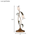 Brass Led Nightstand Light With Tulip Metal Design For Living Room - American Garden Theme