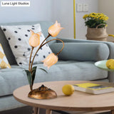 Brass Led Nightstand Light With Tulip Metal Design For Living Room - American Garden Theme