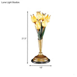 Brass Led Nightstand Light With Tulip Metal Design For Living Room - American Garden Theme