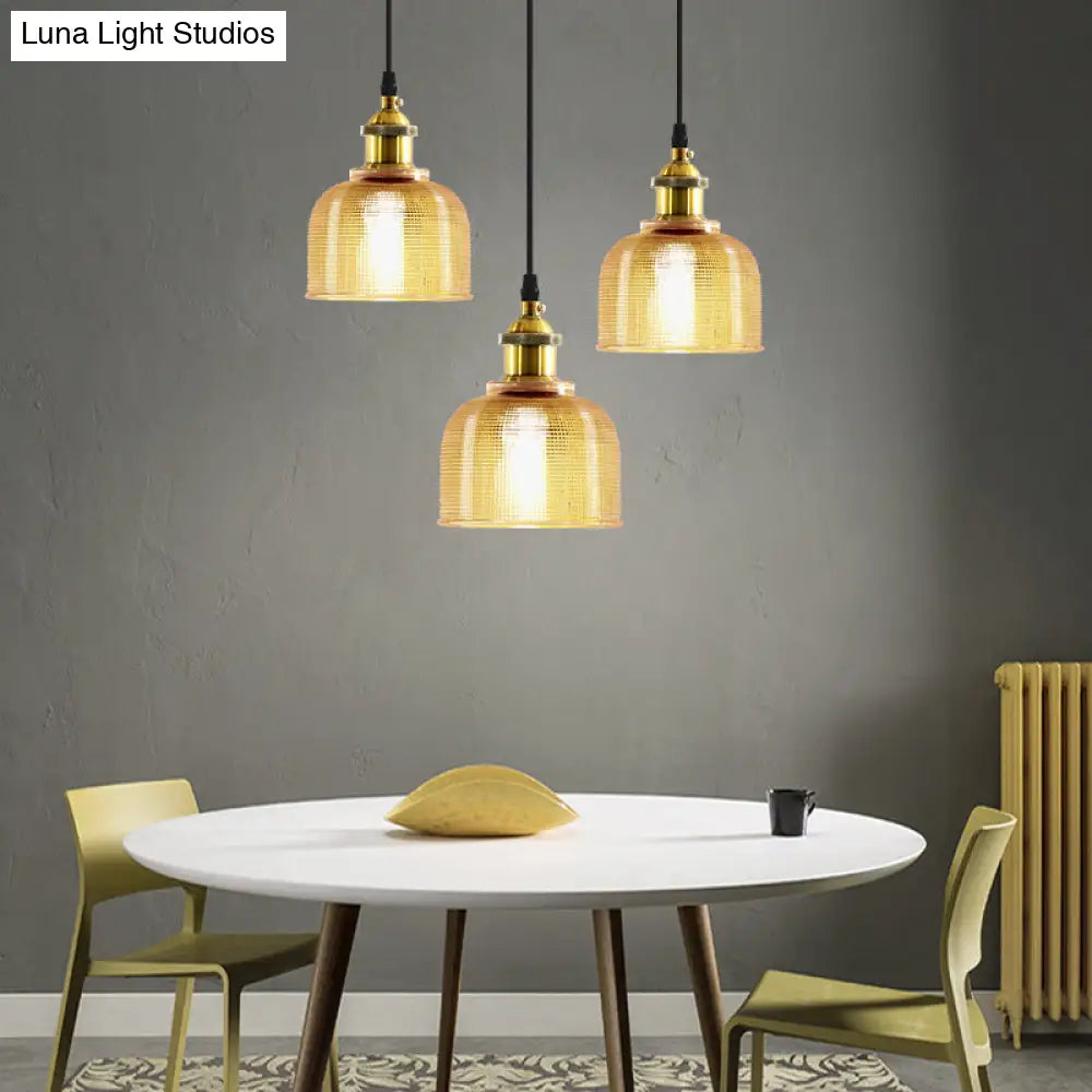 Brass Loft Style Single-Bulb Pendant Ceiling Light With Lattice Glass Bowl Design