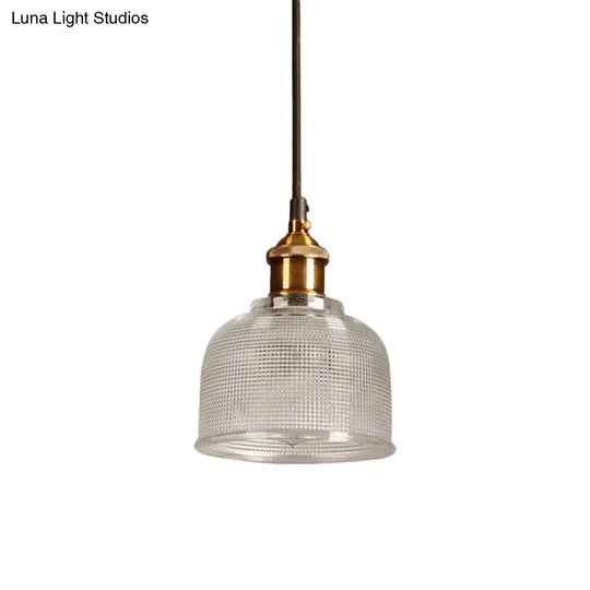 Lattice Glass Bowl Pendant Light - Loft Style Brass Suspension Ceiling Fixture / Clear