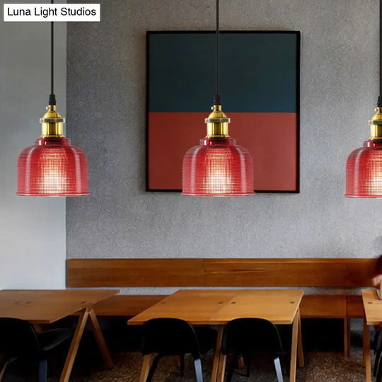 Lattice Glass Bowl Pendant Light - Loft Style Brass Suspension Ceiling Fixture
