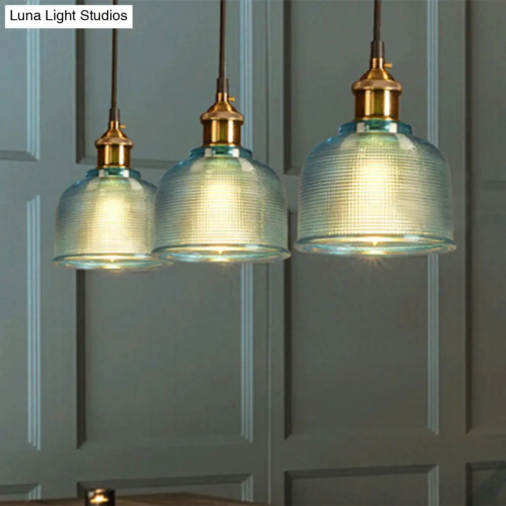 Lattice Glass Bowl Pendant Light - Loft Style Brass Suspension Ceiling Fixture
