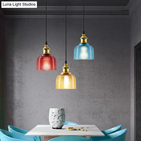 Lattice Glass Bowl Pendant Light - Loft Style Brass Suspension Ceiling Fixture