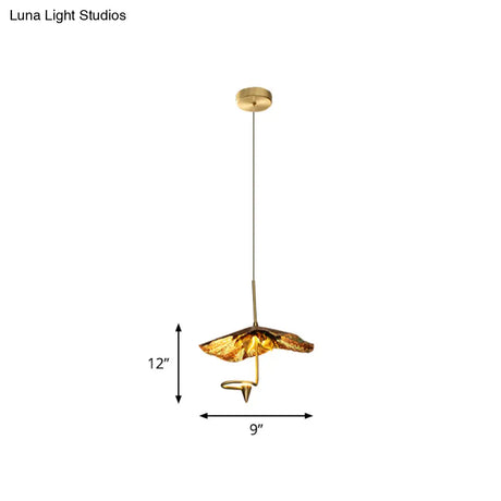 Brass Lotus Hanging Ceiling Light For Dining Room - 1 Metal Pendant Head