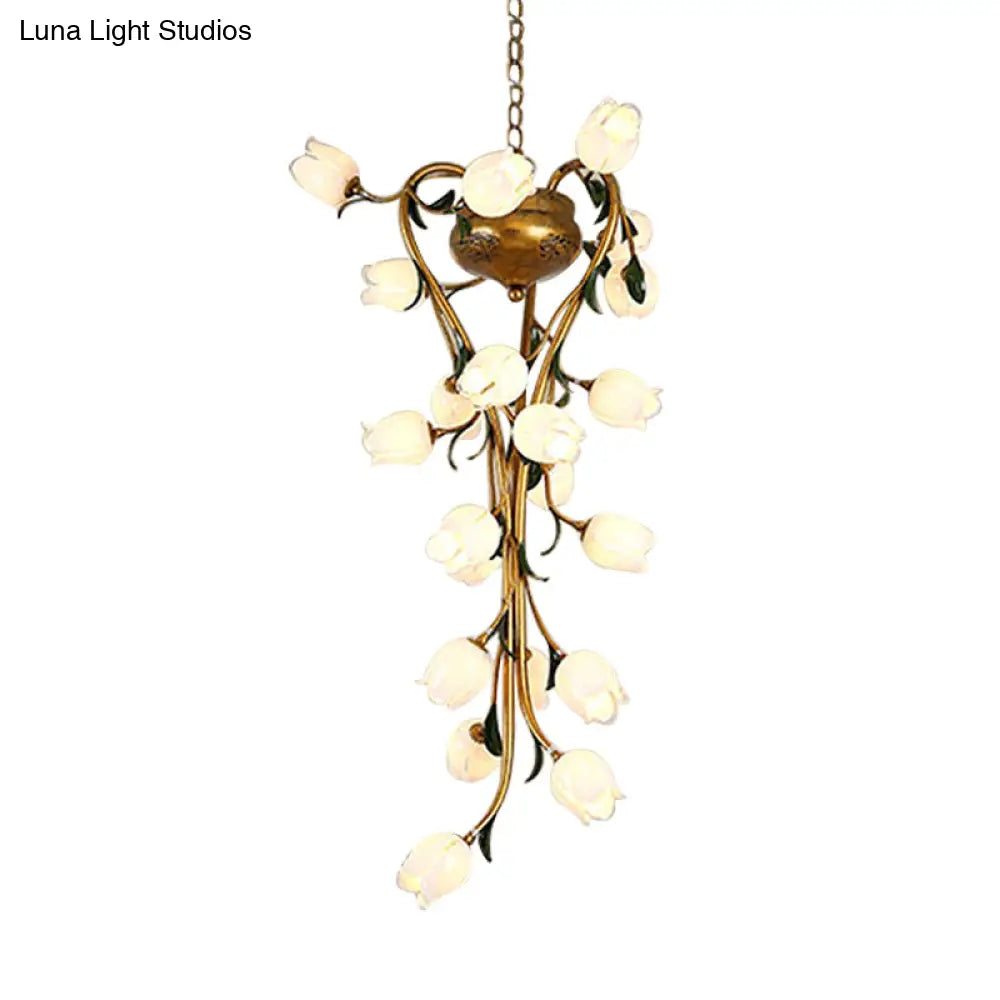 Brass Metal Led Pendant Ceiling Light - American Flower Chandelier Fixture With 21 Heads For Kitchen