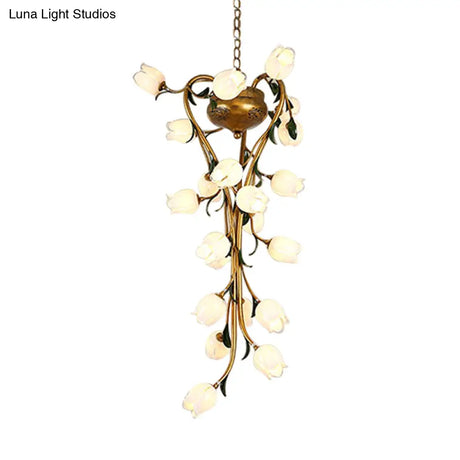 Brass Metal Led Pendant Ceiling Light - American Flower Chandelier Fixture With 21 Heads For Kitchen