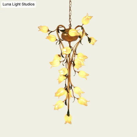 Brass Metal Led Pendant Ceiling Light - American Flower Chandelier Fixture With 21 Heads For Kitchen