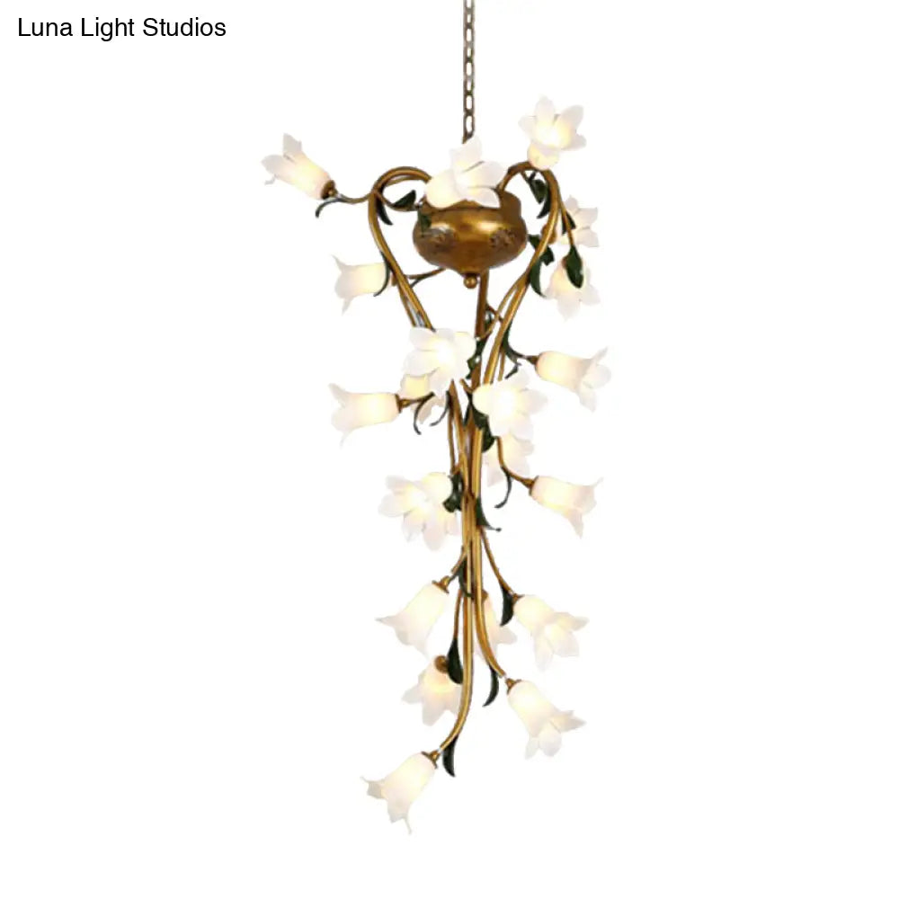 Brass Metal Led Pendant Ceiling Light - American Flower Chandelier Fixture With 21 Heads For Kitchen