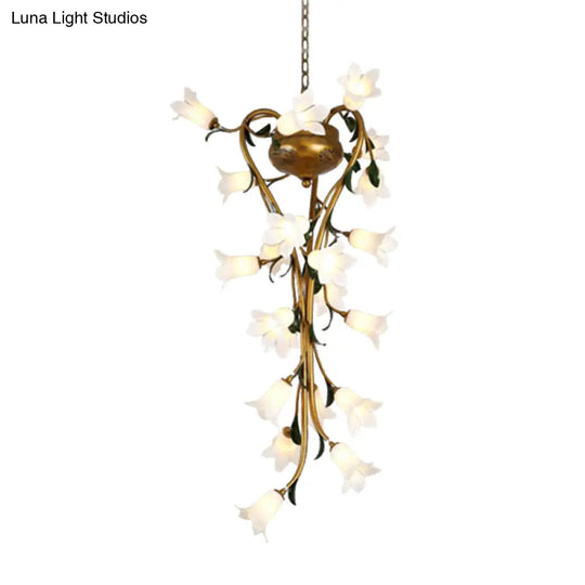 Brass Metal Led Pendant Ceiling Light - American Flower Chandelier Fixture With 21 Heads For Kitchen