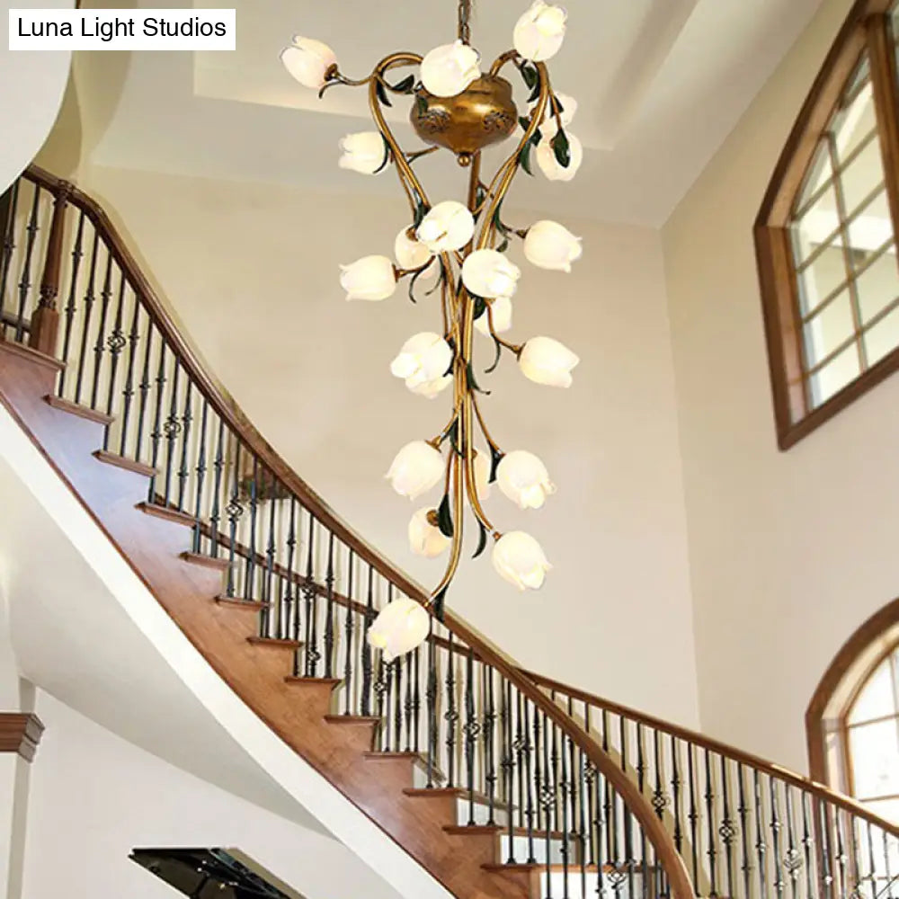 Brass Metal Led Pendant Ceiling Light - American Flower Chandelier Fixture With 21 Heads For Kitchen