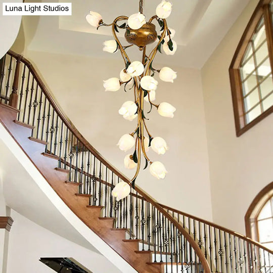 Brass Metal Led Pendant Ceiling Light - American Flower Chandelier Fixture With 21 Heads For Kitchen