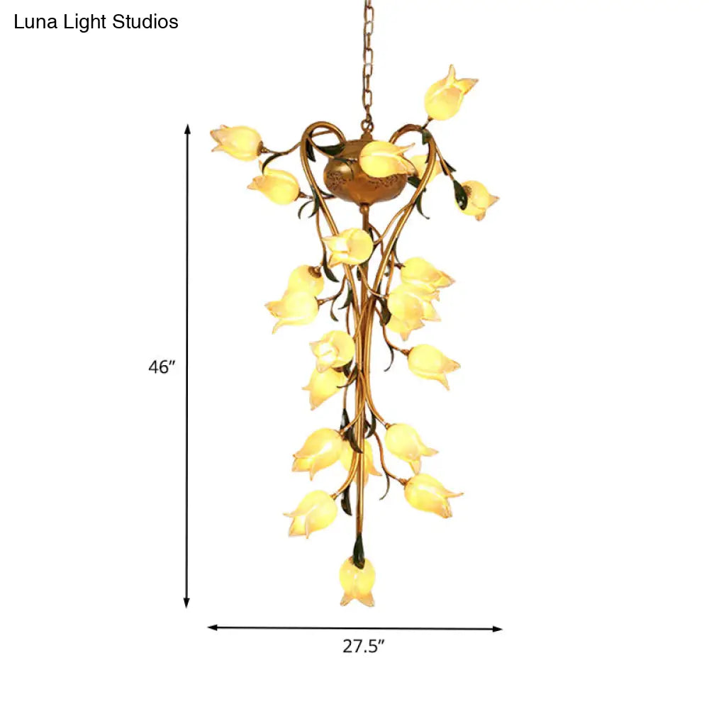 Brass Metal Led Pendant Ceiling Light - American Flower Chandelier Fixture With 21 Heads For Kitchen