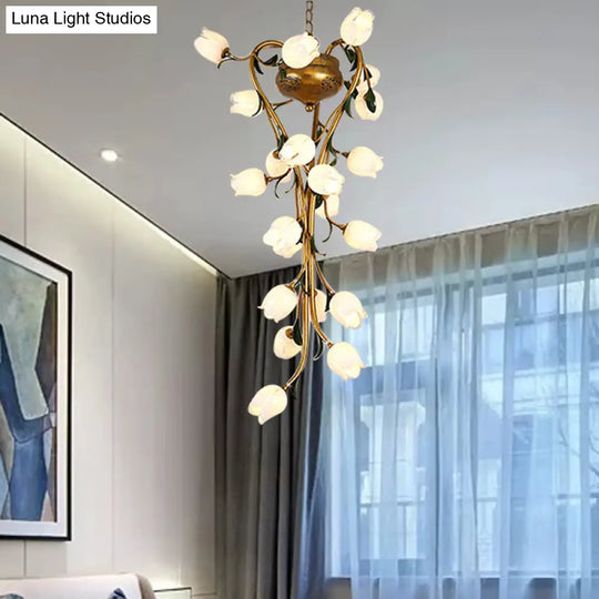 Brass Metal Led Pendant Ceiling Light - American Flower Chandelier Fixture With 21 Heads For Kitchen
