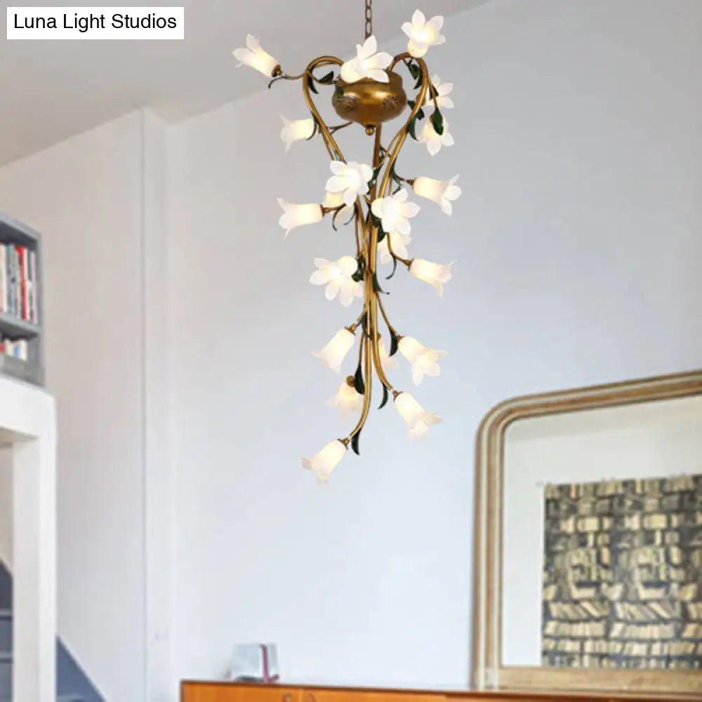 Brass Metal Led Pendant Ceiling Light - American Flower Chandelier Fixture With 21 Heads For Kitchen