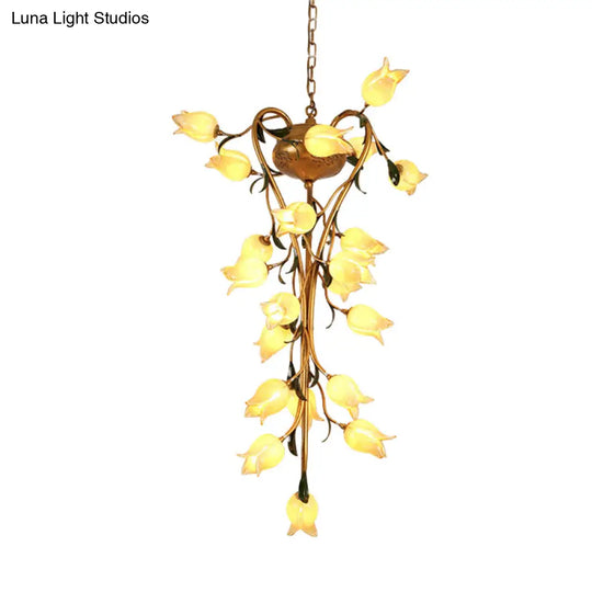 Brass Metal Led Pendant Ceiling Light - American Flower Chandelier Fixture With 21 Heads For Kitchen