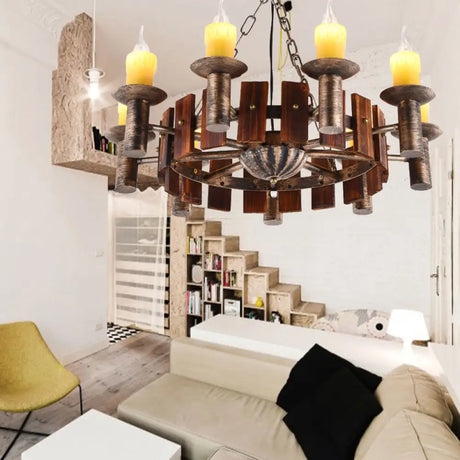 Brass Metal Vintage Hanging Chandeliers For Coffee Shop And Living Room Candle-Inspired Lighting 9 /