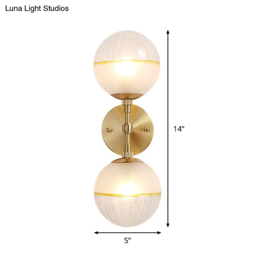 Brass Modern Spherical Wall Sconce With Frosted Glass And 2 Bulbs