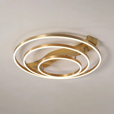 Brass Multi-Ring Led Flushmount Ceiling Light For Living Room 3 / White