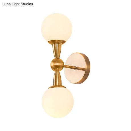 Brass Orb Wall Mount Light With Opal Glass Lampshade - Mid Century Lighting Idea