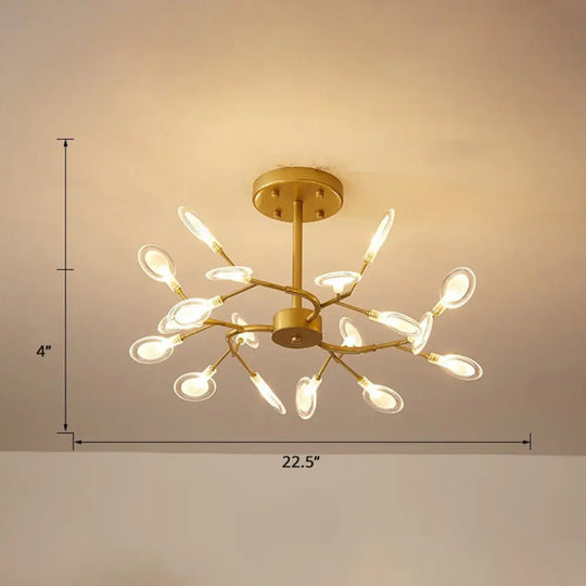 Brass Postmodern Leaf Metal Chandelier Pendant Light - Led Hanging For Living Room 18 / Clear