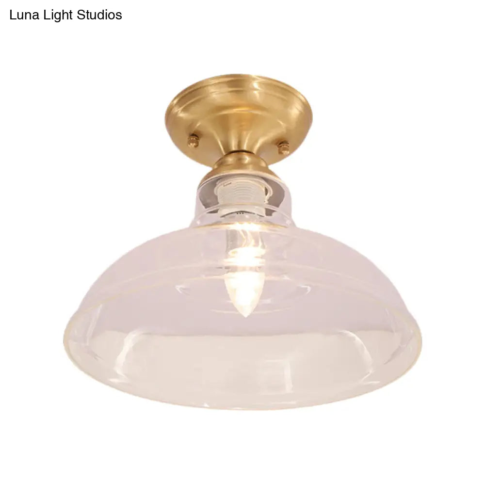 Brass Prismatic Glass Dome/Cone/Barn Flush Mount Light Fixture - Colonial Style 1 Head Porch