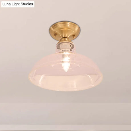 Brass Prismatic Glass Dome/Cone/Barn Flush Mount Light Fixture - Colonial Style 1 Head Porch