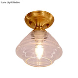 Brass Prismatic Glass Dome/Cone/Barn Flush Mount Light Fixture - Colonial Style 1 Head Porch