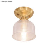 Brass Prismatic Glass Dome/Cone/Barn Flush Mount Light Fixture - Colonial Style 1 Head Porch