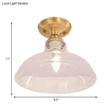 Brass Prismatic Glass Dome/Cone/Barn Flush Mount Light Fixture - Colonial Style 1 Head Porch
