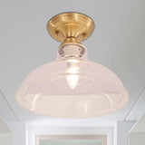 Brass Prismatic Glass Dome/Cone/Barn Flush Mount Light Fixture - Colonial Style 1 Head Porch