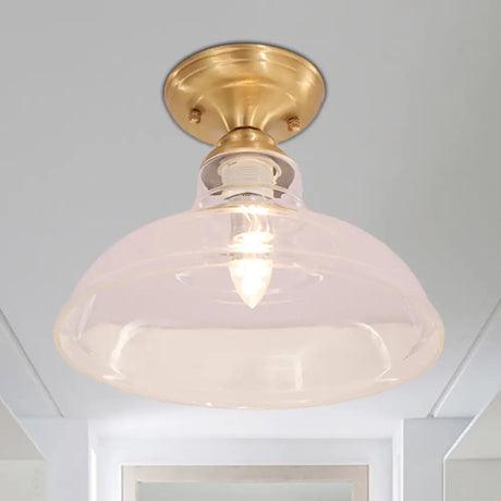 Brass Prismatic Glass Dome/Cone/Barn Flush Mount Light Fixture - Colonial Style 1 Head Porch