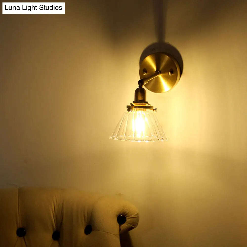 Brass Rotating Wall Sconce: Minimalist Tapered Glass Design For Living Room