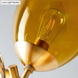 Brass Round Pendant Chandelier With Colorful Glass & Sputnik Design - 4 Lights Traditional Lighting