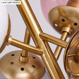 Brass Round Pendant Chandelier With Colorful Glass & Sputnik Design - 4 Lights Traditional Lighting