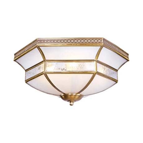 Brass Scalloped Ceiling Mounted Light With White Glass Shades - 3/4 Head Flush Mount Lamp For Living