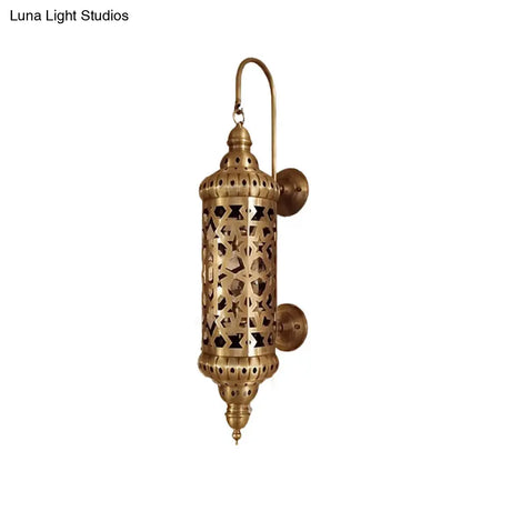 Brass Sconce Light Fixture: Arab Wall Mounted Ceiling Lamp With Hollow Out Design Metal Cylinder