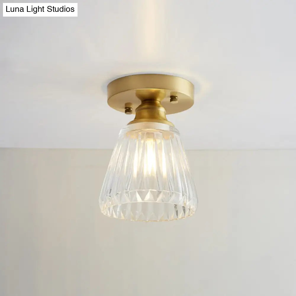 Brass Semi Flush Mount Ceiling Light For Aisle: Textured Glass 1 - Light Industrial Style / Wine