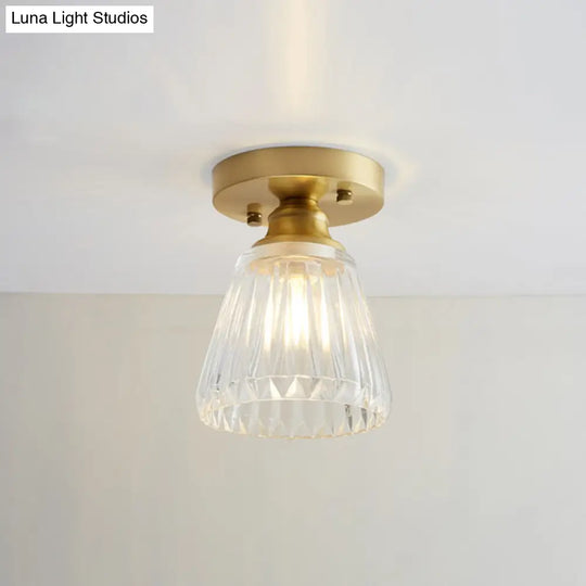 Brass Semi Flush Mount Ceiling Light For Aisle: Textured Glass 1 - Light Industrial Style / Wine