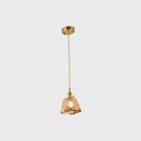 Brass Shaded Drop Pendant Vintage Handmade Tan Glass 1-Bulb Living Room Pendulum Light / Trapezoid